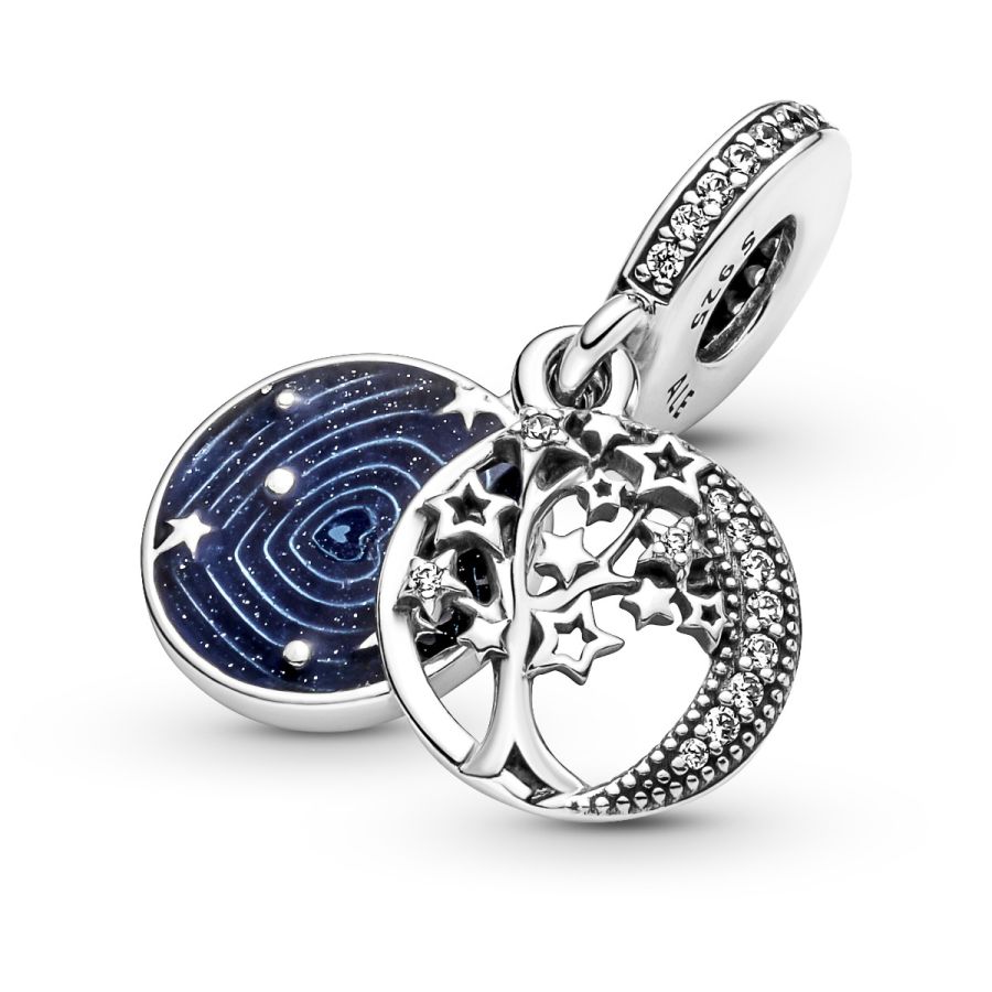 Charm-Anhänger Doppelter Baum & Galaxis Mond Sterling-Silber