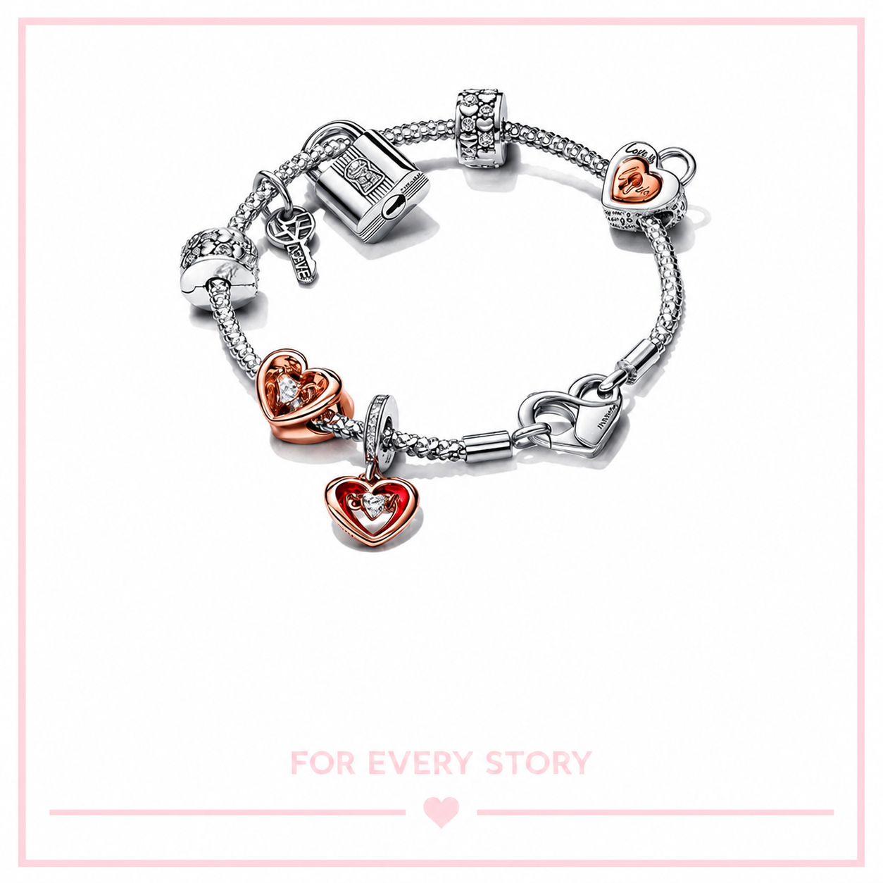 Charm-Anhänger Schlüssel Vorhängeschloss Herz Silber 14k Rosé