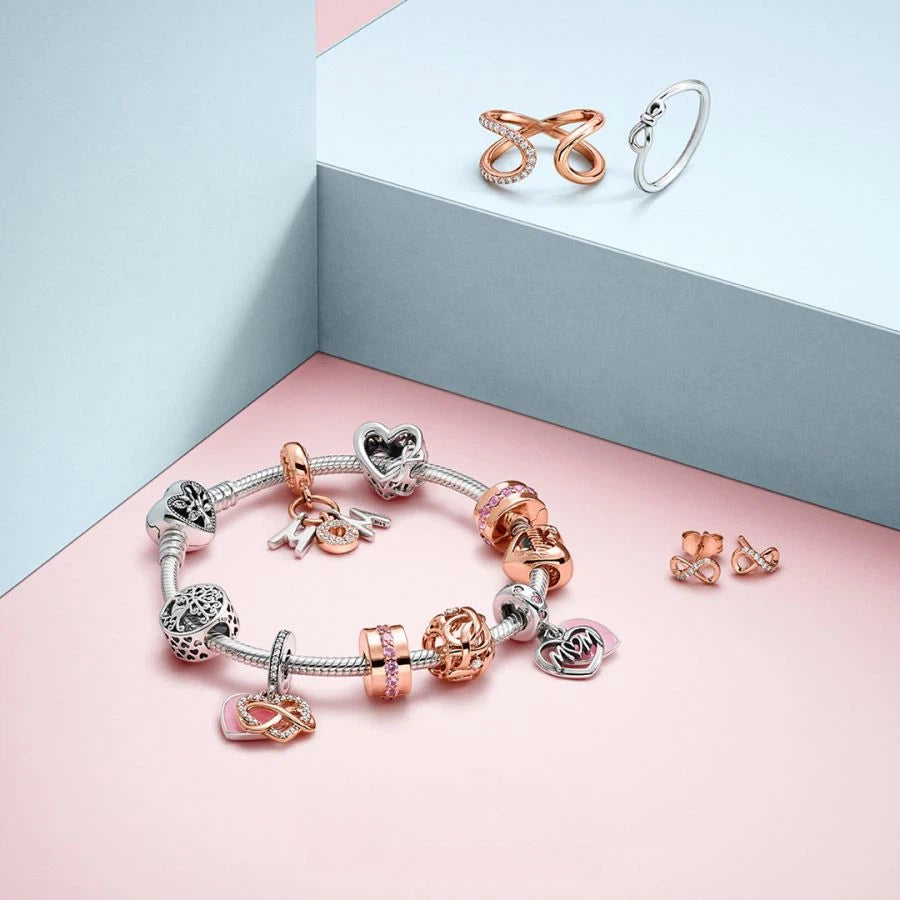 Rose Schlangen-Gliederarmband mit Herz-Verschluss