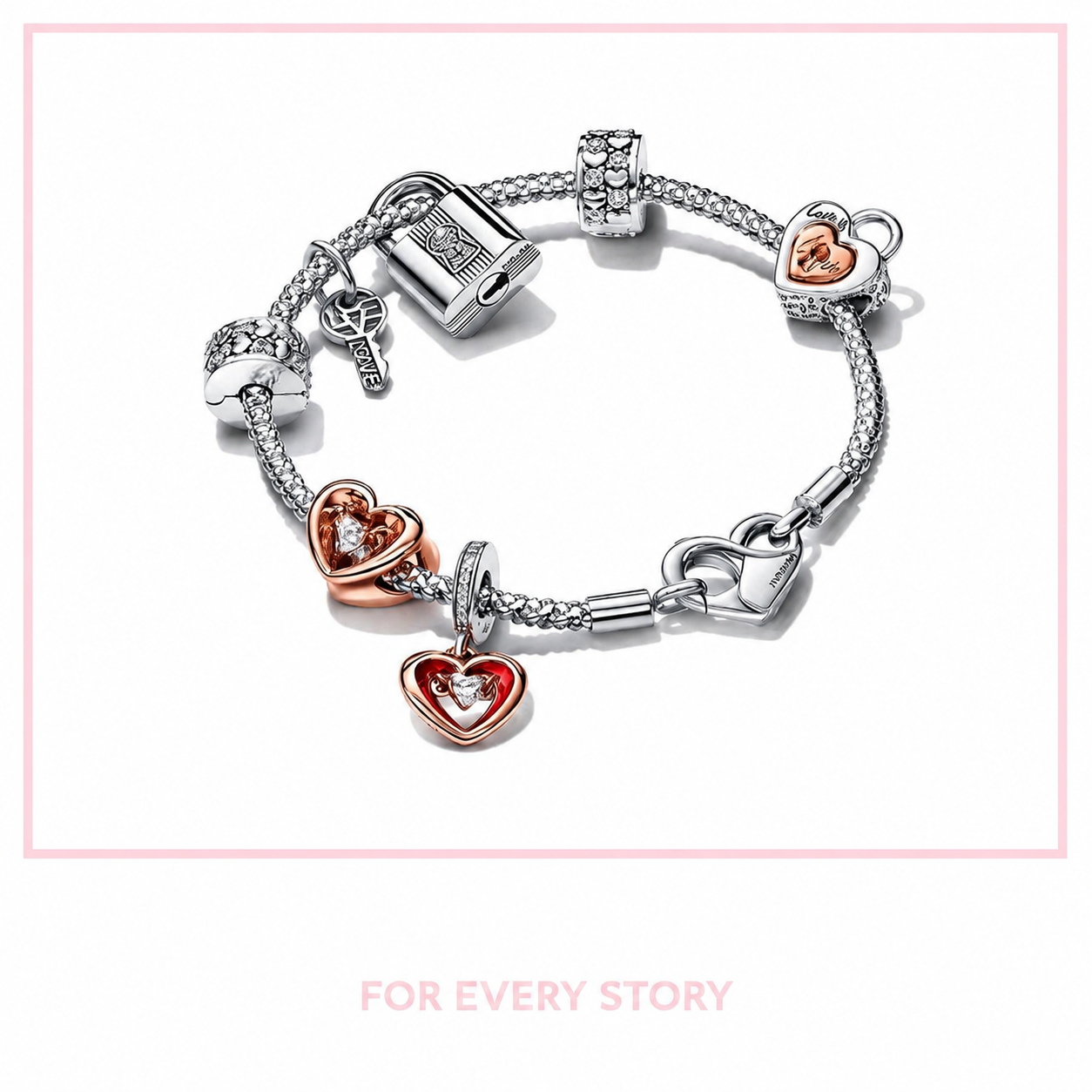 Charm Funkelndes Mehrstufiges Rotes Herz Sterling-Silber