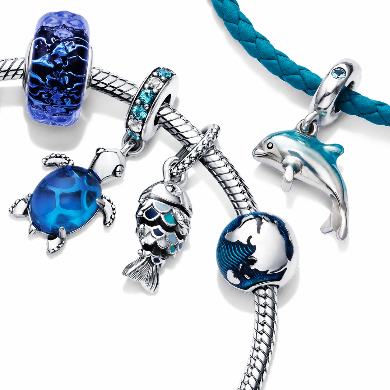 Charm-Anhänger Meeresschildkröte Murano-Glas Sterling-Silber