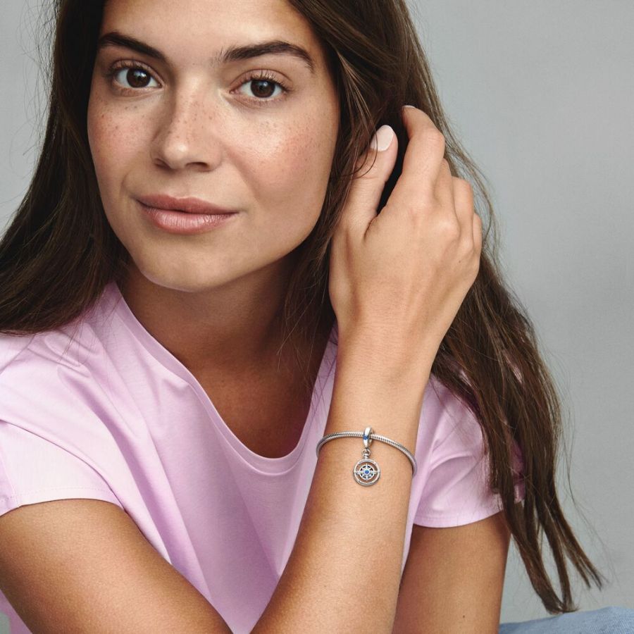 Charm-Anhänger Drehender Kompass Sterling-Silber