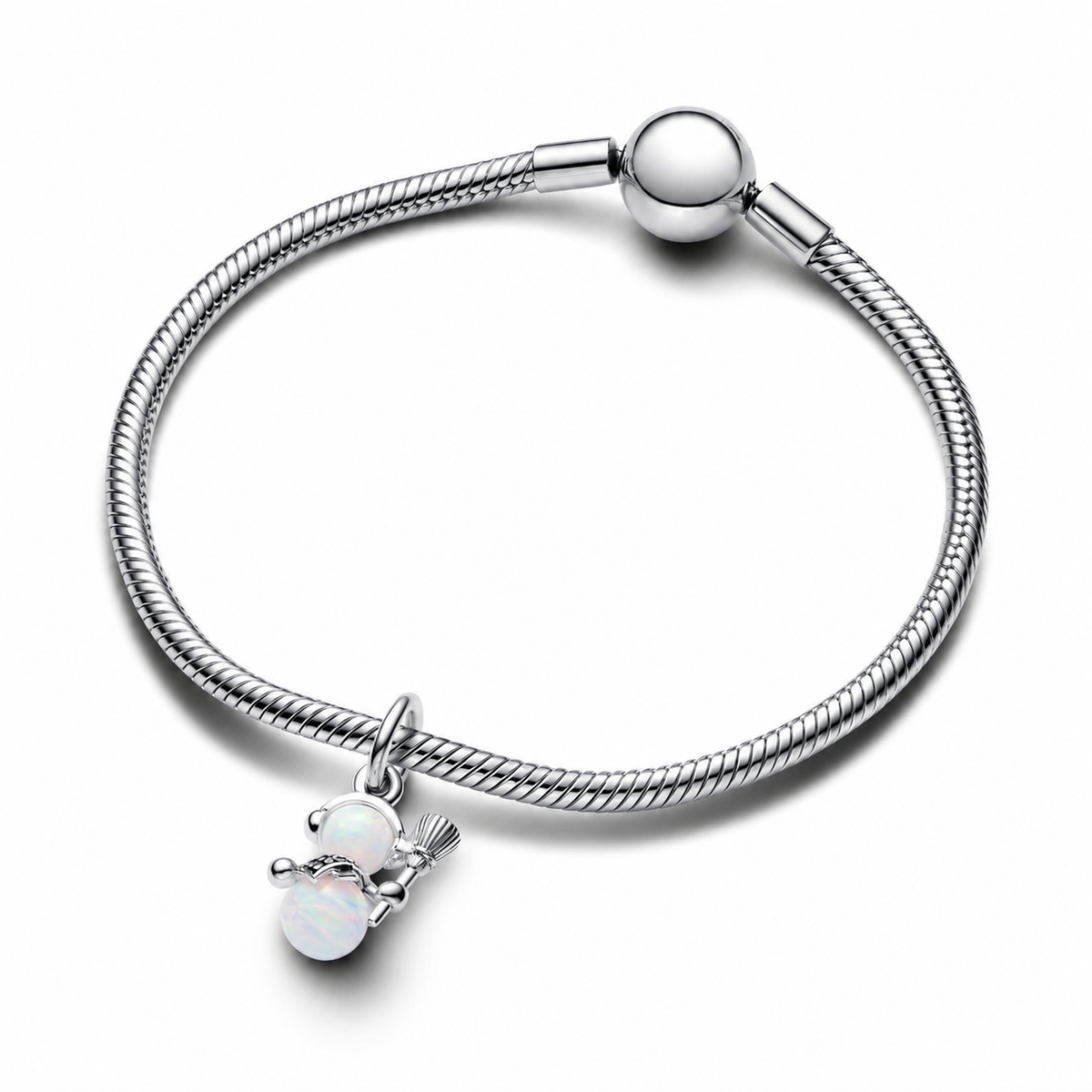 Charm-Anhänger Schillernder Schneemann Opal Zirkon Weiß Silber