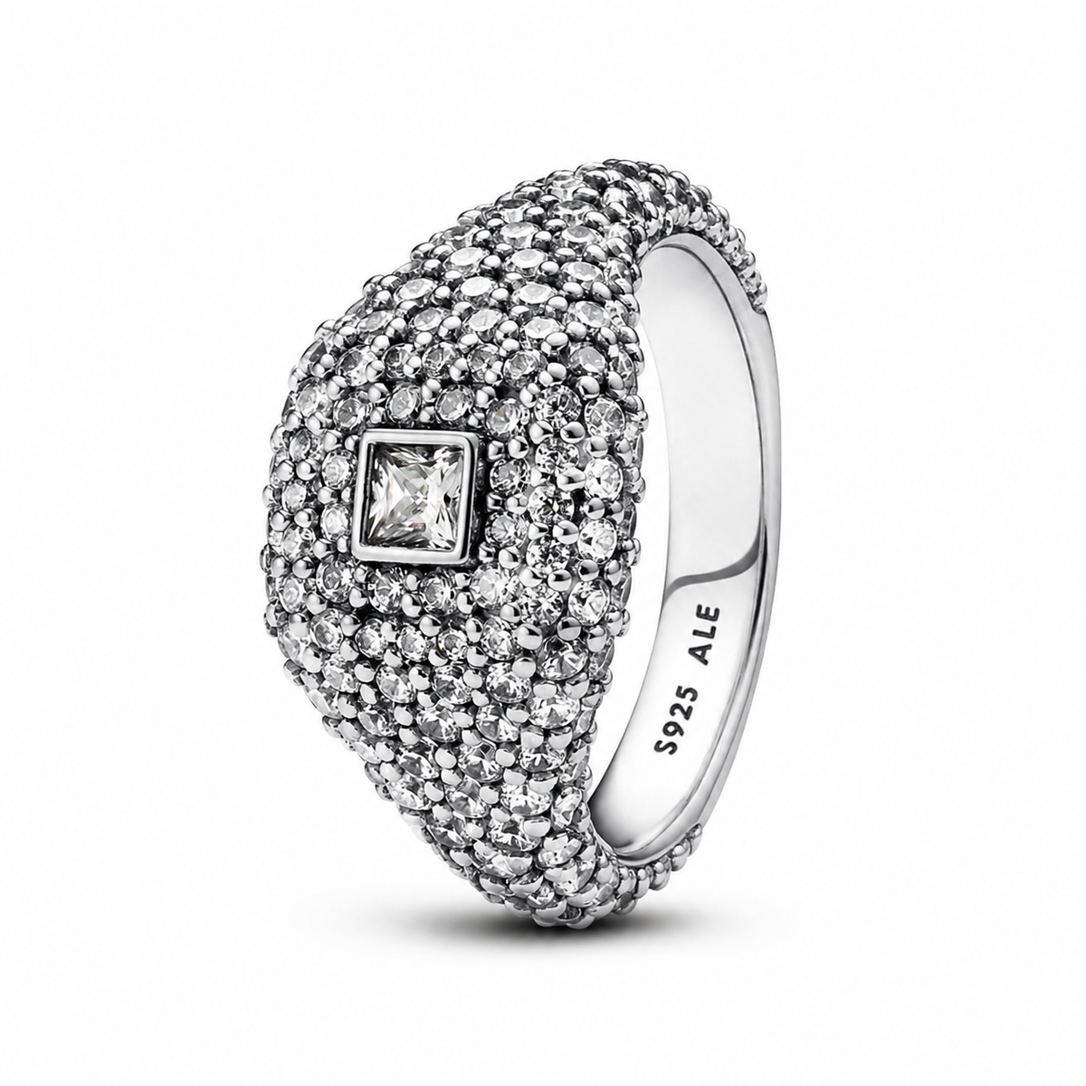 Cocktailring Pavé-Quadrat Zirkonia Silber Hauptbild