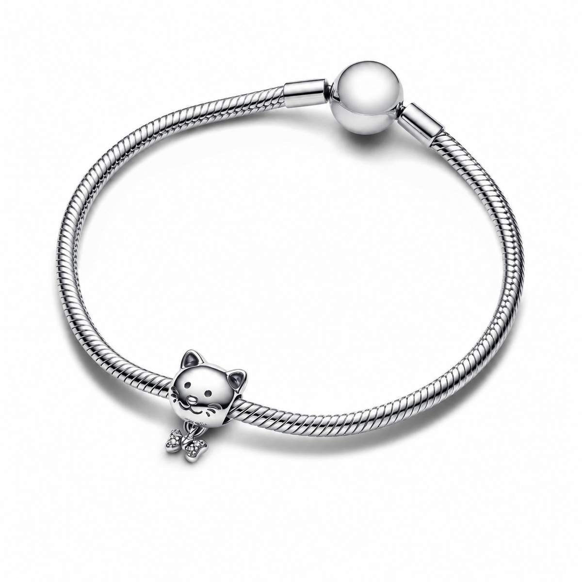 Charm Katze & Schleife Zirkonia Sterling-Silber