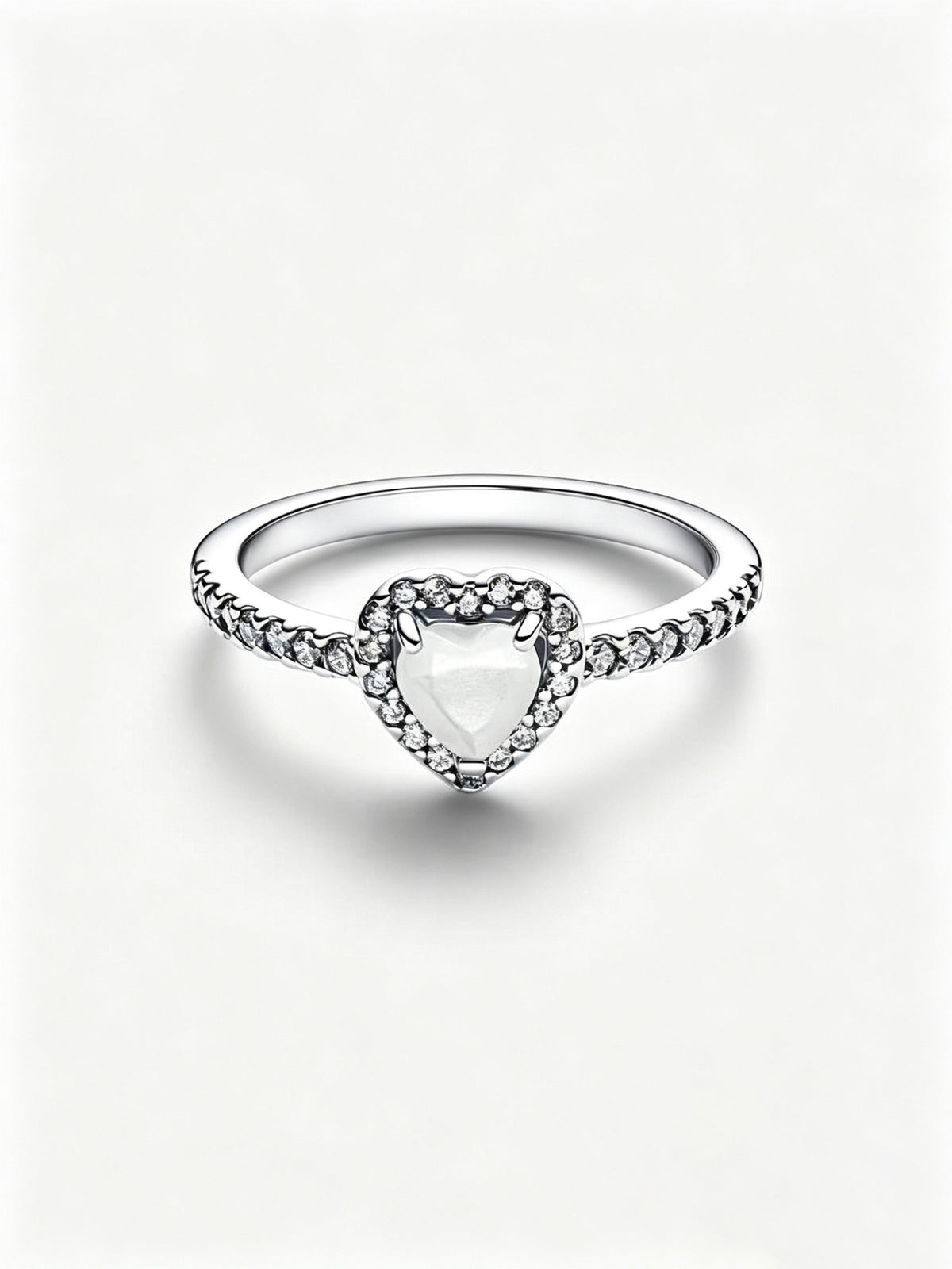 Erhabenes Weißes Herz Ring Sterling-Silber