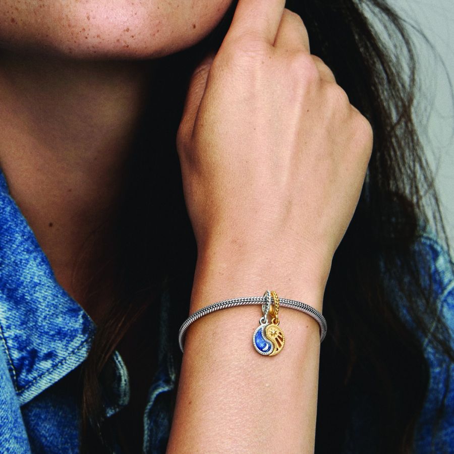 Charm-Anhänger Teilbarer Sonne & Mond Sterlingsilber Vergoldet Zweitbild