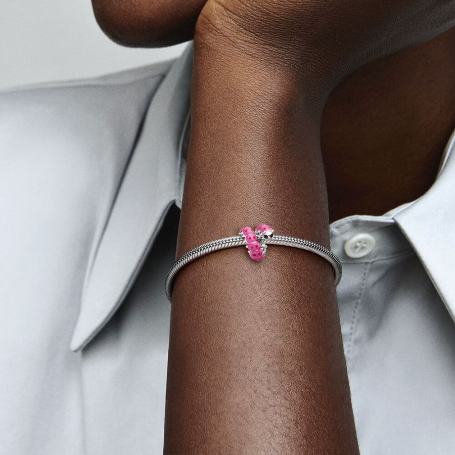 Charm Süße Eingerollte Raupe Rosa Sterling-Silber