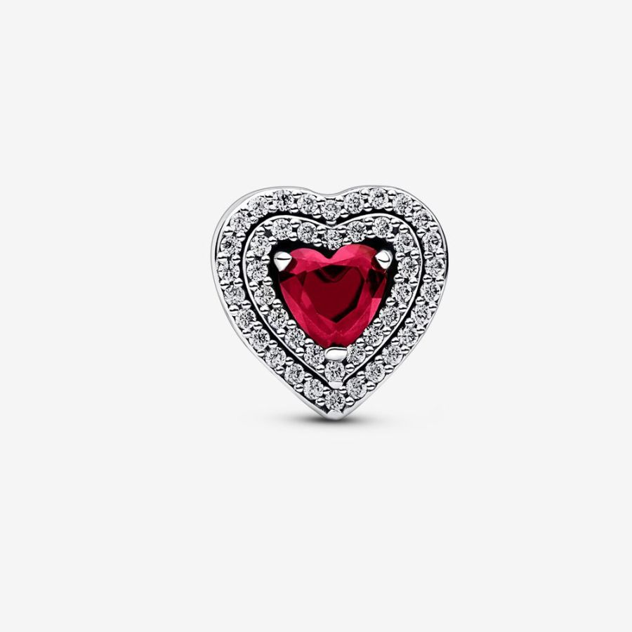 Charm Funkelndes Mehrstufiges Rotes Herz Sterling-Silber