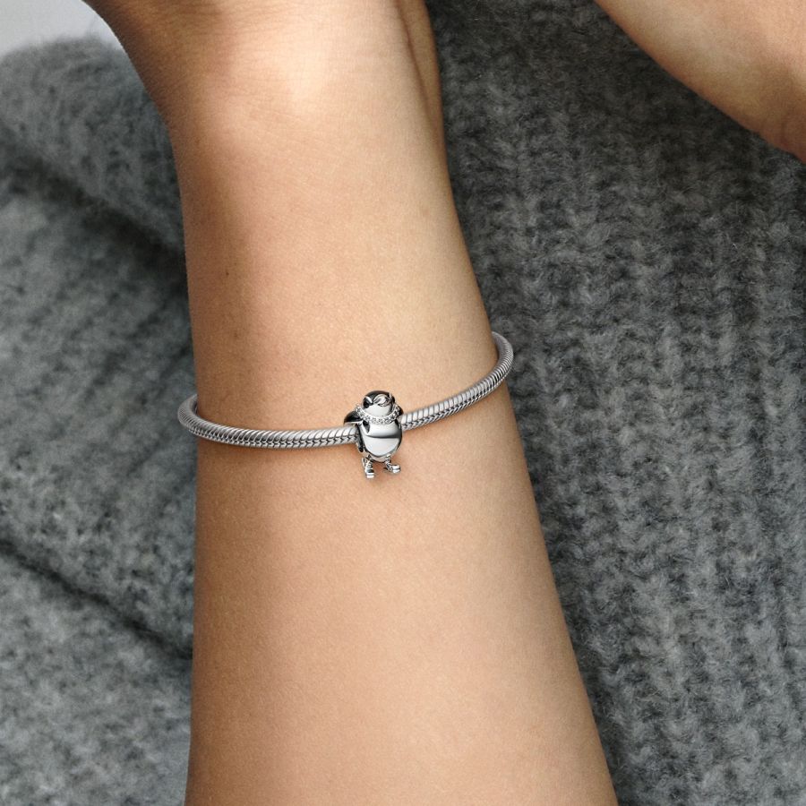 Charm Ski-Pinguin Emaille Schwarz Zirkonia Weiß Silber