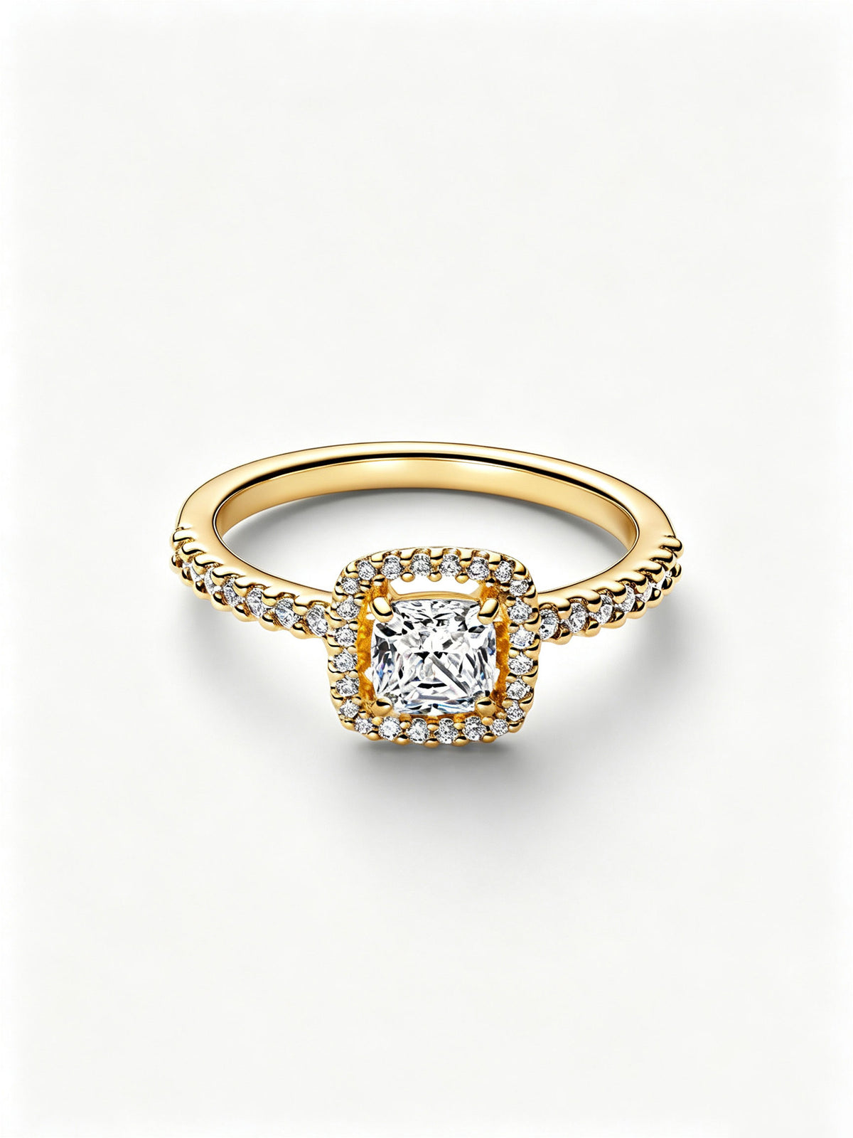 Sparkling Square Clear Halo Ring 14 Karat Vergoldung