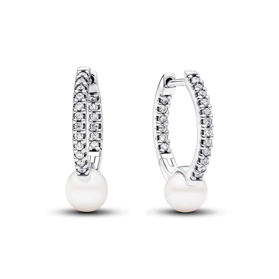Behandelte Süßwasserzuchtperle & Pavé Creolen Sterling-Silber