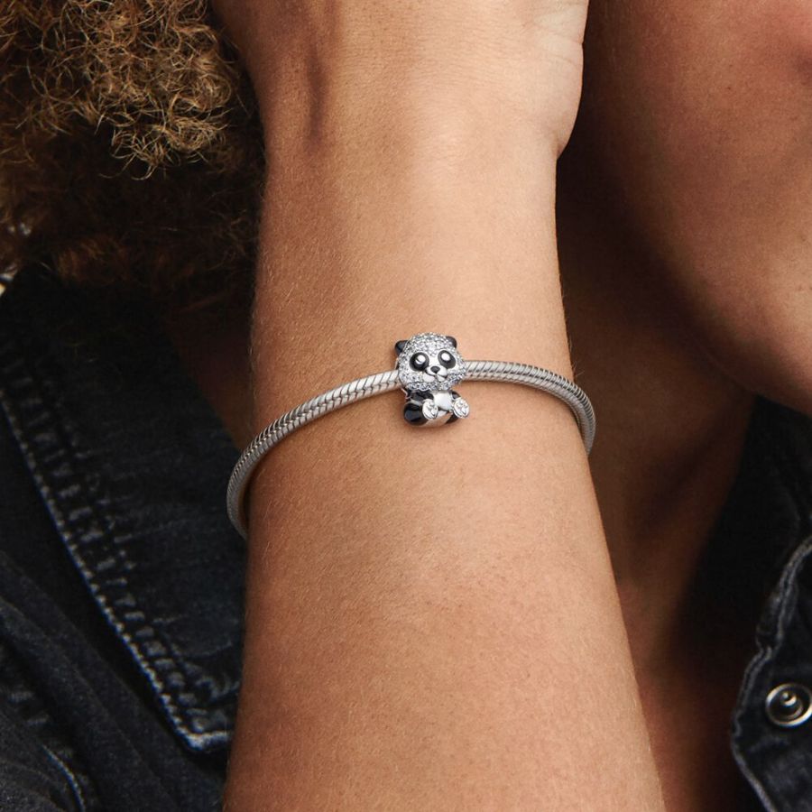 Charm Funkelnder Süßer Panda Sterling-Silber