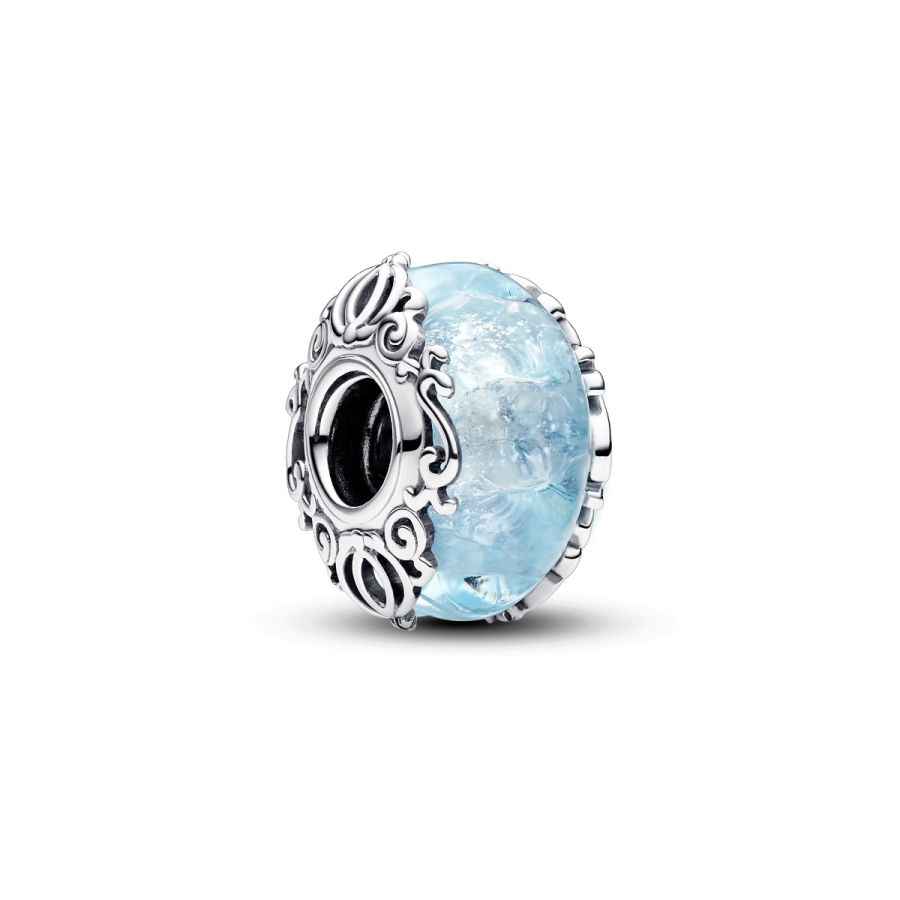Charm Cinderella Murano-Glas Blau Silber