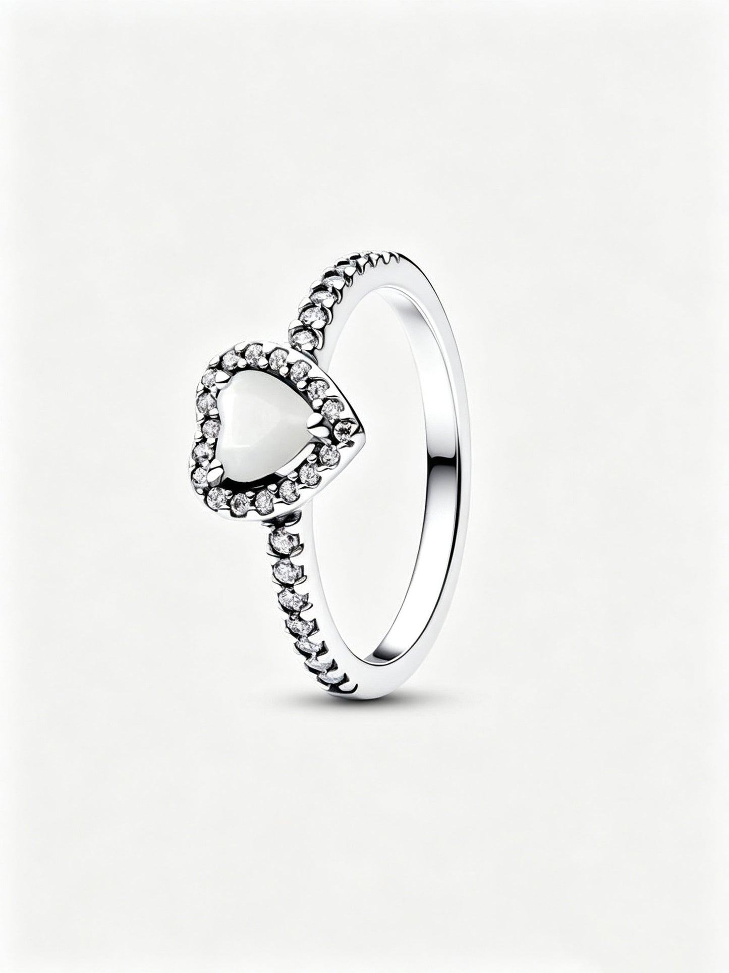 Erhabenes Weißes Herz Ring Sterling-Silber