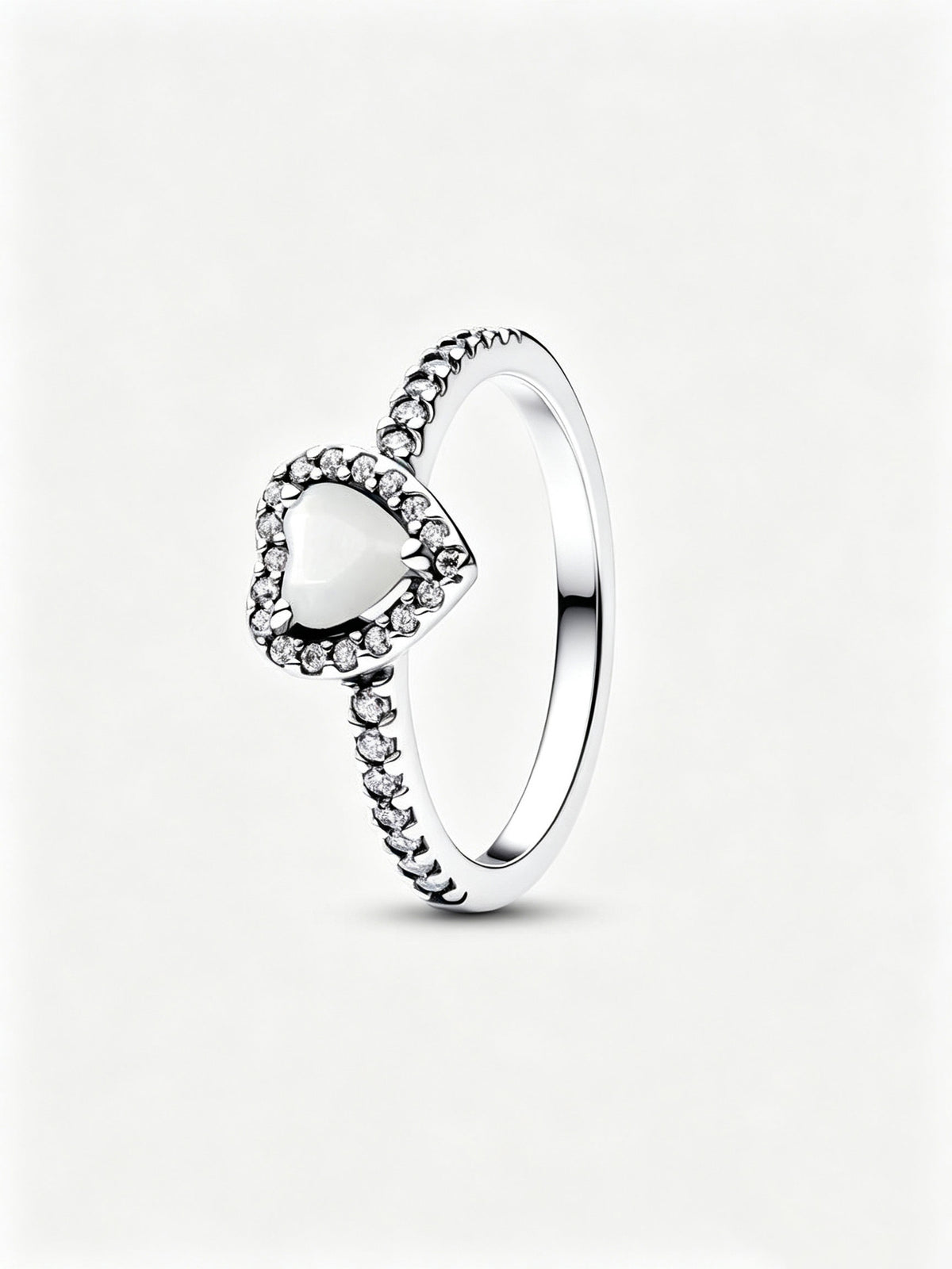 Erhabenes Weißes Herz Ring Sterling-Silber