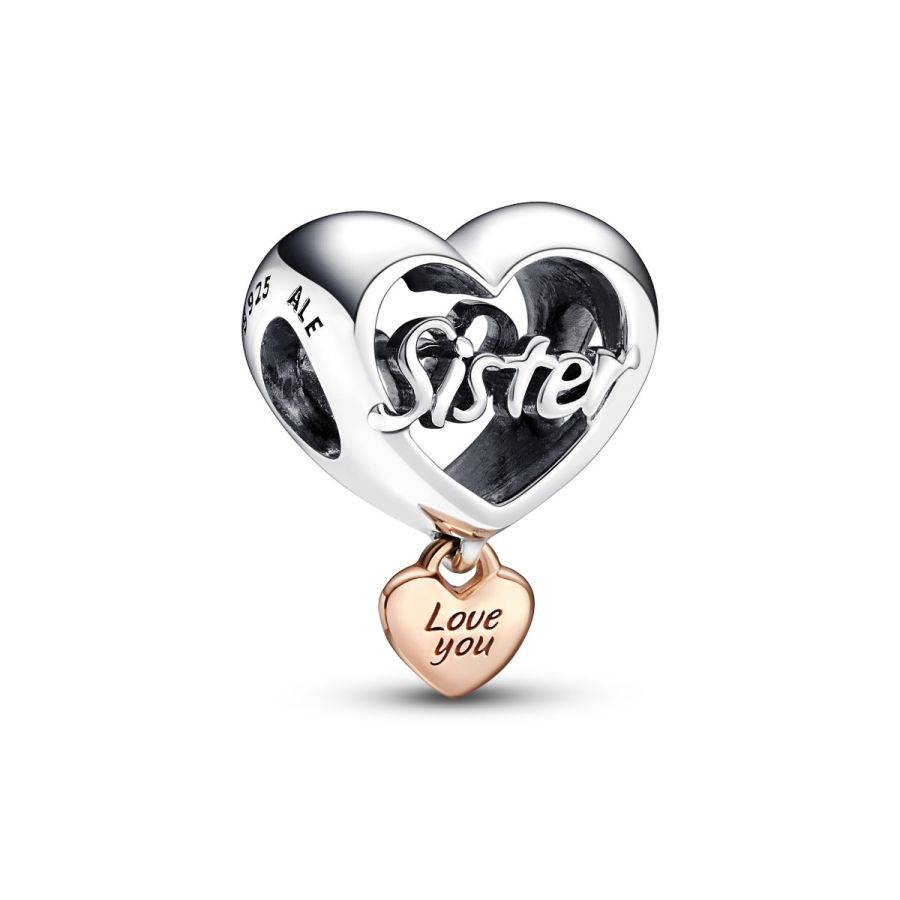 Charm Herz Love You Sister Sterling-Silber 14k Rosé Vergoldet Hauptbild