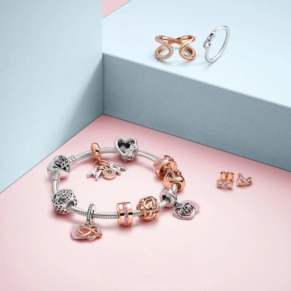 Rose  Schlangen-Gliederarmband Pavé-Herz-Verschluss