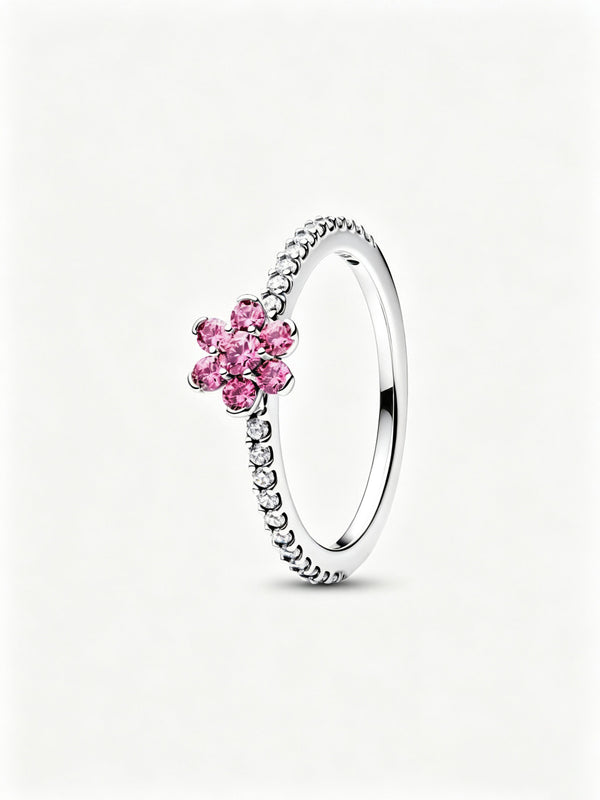 Funkelnde Rosa Blume Ring Sterling-Silber