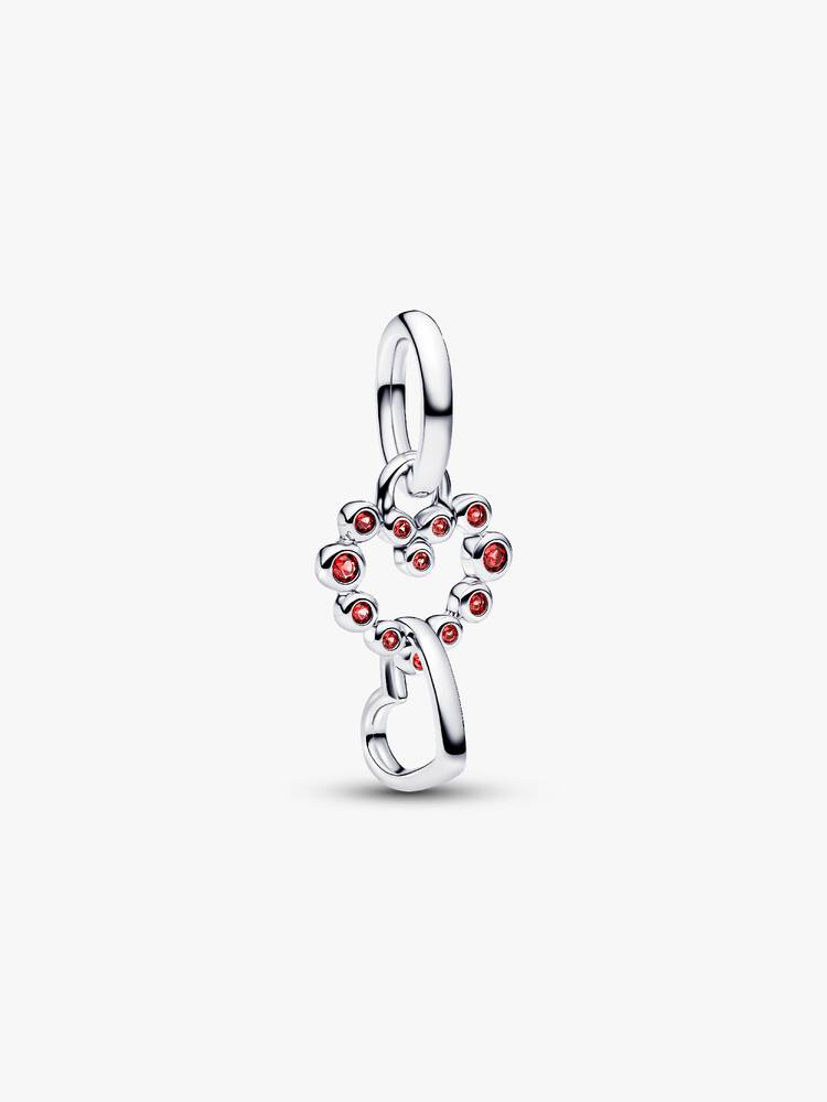 Verbundene Herzen & Rote Steine Charm-Anhänger Sterling-Silber