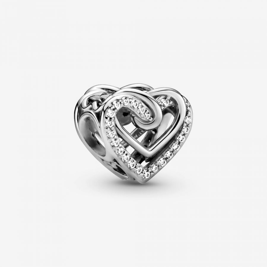 Charm Funkelnde Verschlungene Herzen Silber
