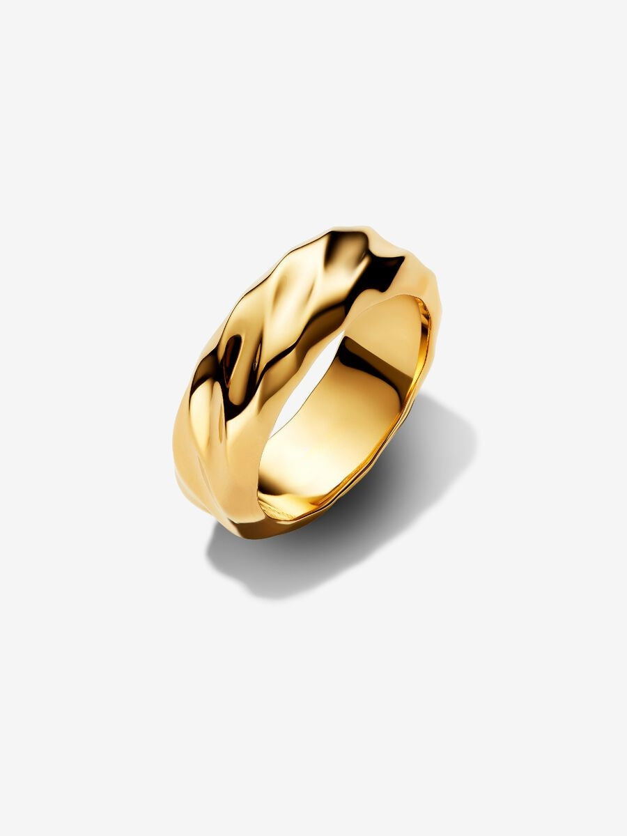 Gewellter Breiter Band-Ring 14 Karat Vergoldung