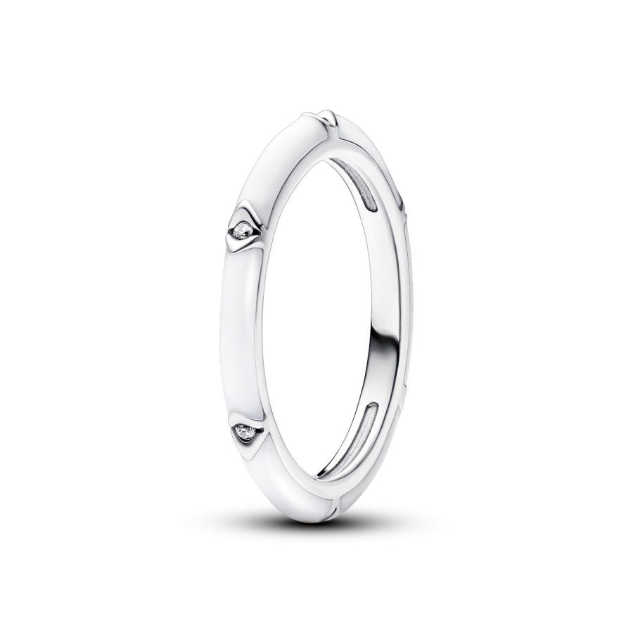 Ring Zirkonia Steine & Emaille Weiss Silber