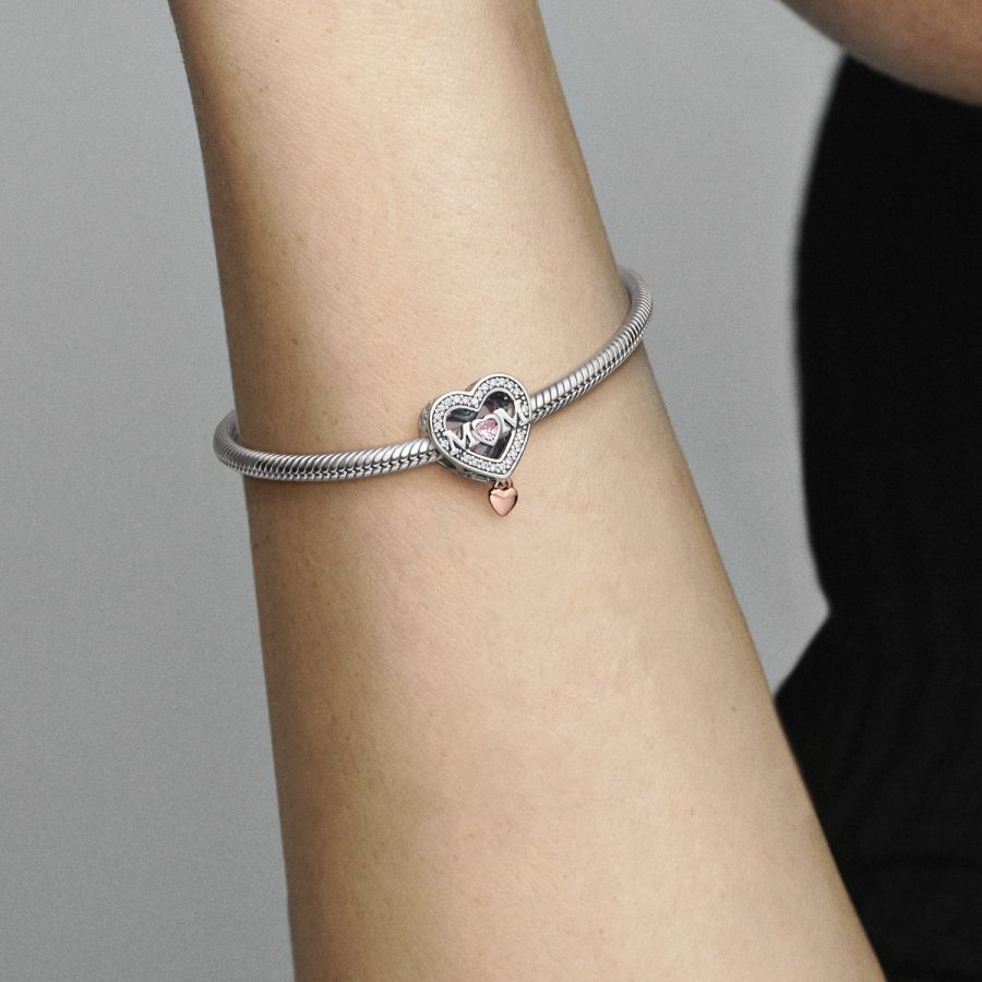 Charm Offen Gearbeitetes Mum & Herz Silber Rosévergoldet