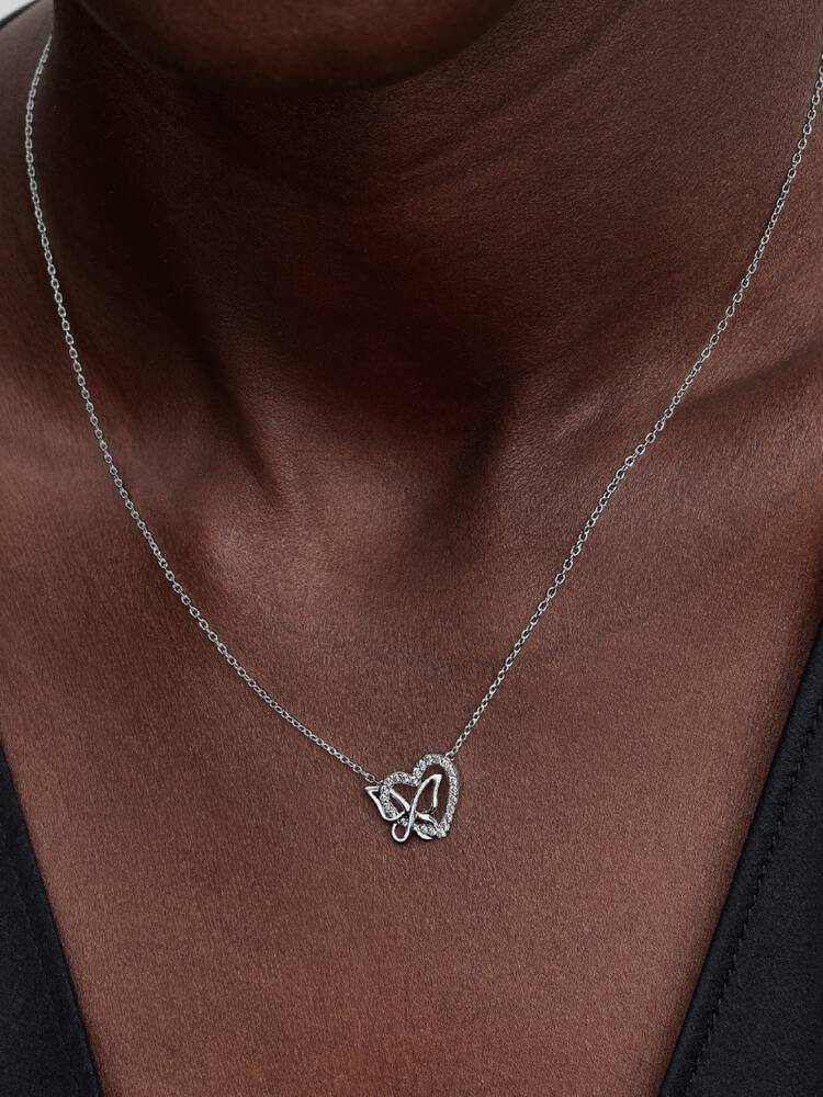 Verschlungenes Herz und Schmetterling Anhänger-Halskette Sterling-Silber
