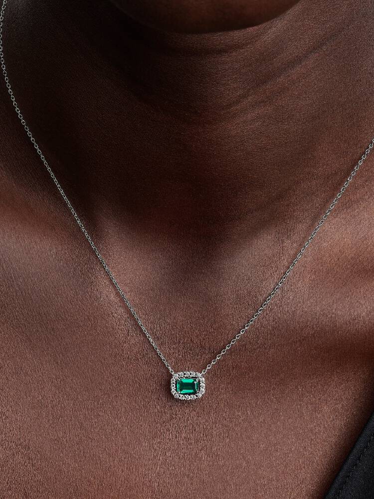 Rechteckiger Funkelnder Strahlenkranz Collier-Halskette Sterling-Silber