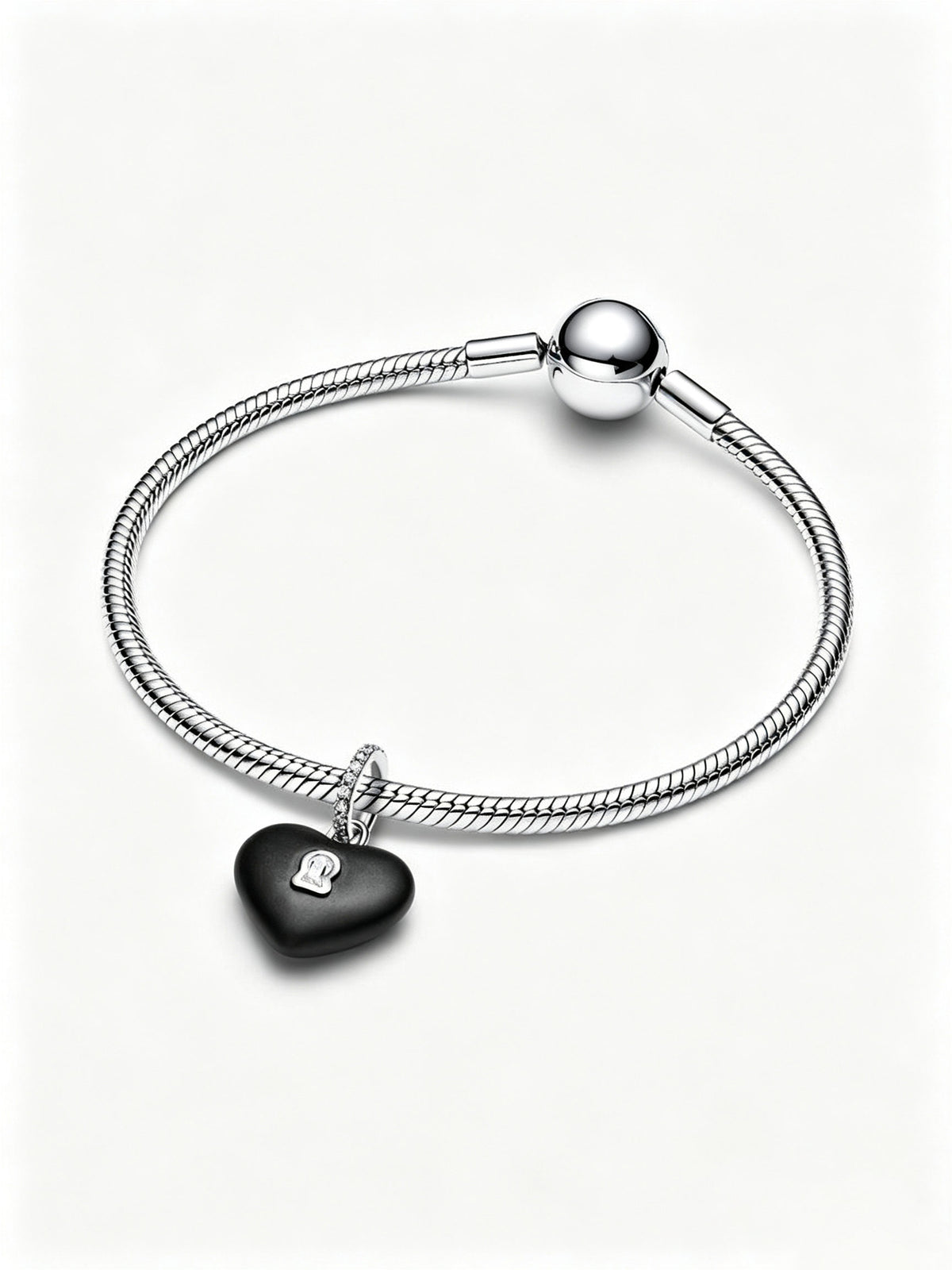 Mattschwarzes Keramik-Herz Vorhängeschloss Charm-Anhänger Sterling-Silber