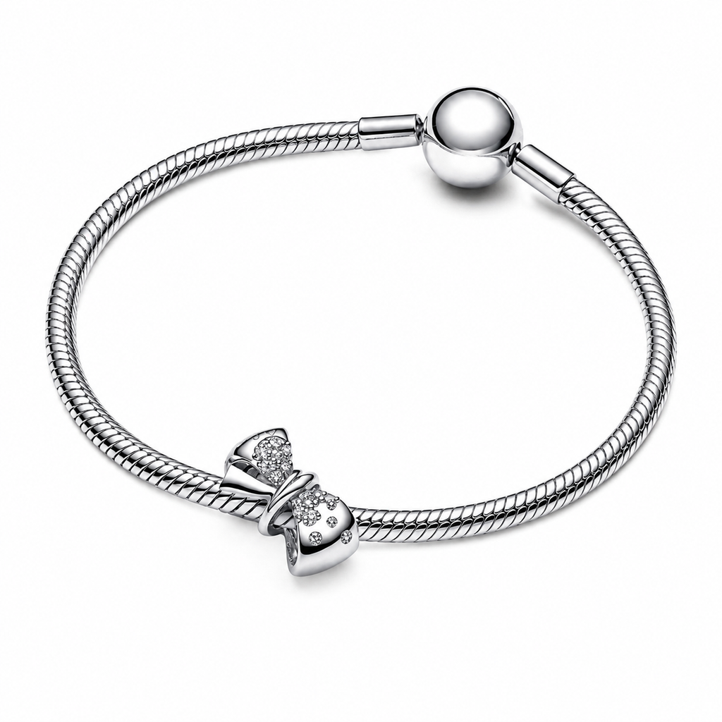 Charm Funkelnde Schleife Zirkonia Sterling-Silber