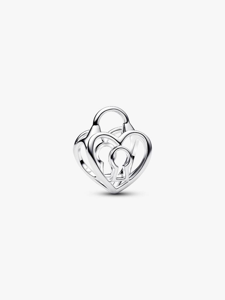 Offen gearbeitetes Herz Vorhängeschloss Charm Sterling-Silber