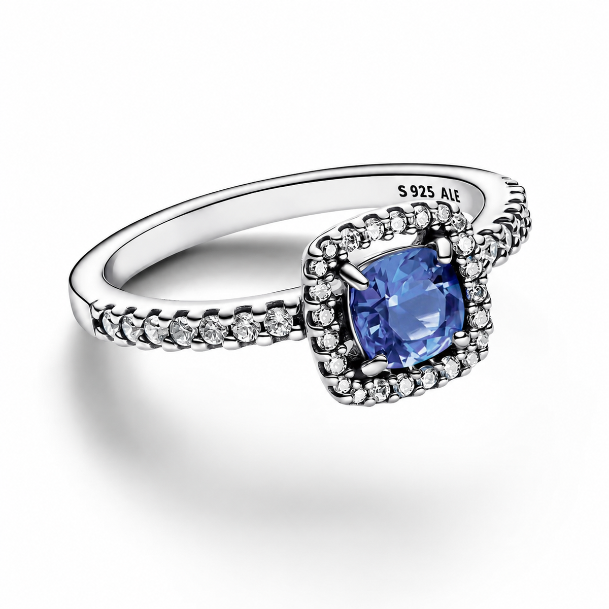 Ring Funkelnder Eckiger Blauer Strahlenkranz Silber