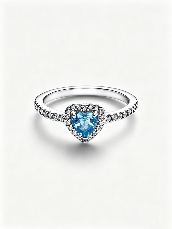 Erhabenes Hellblaues Herz Ring Sterling-Silber