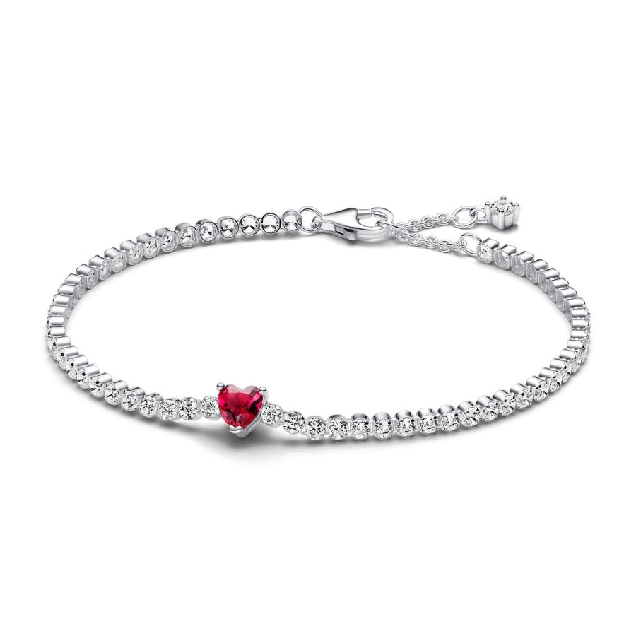 Tennisarmband Rotes Funkelndes Herz Zirkon Silber