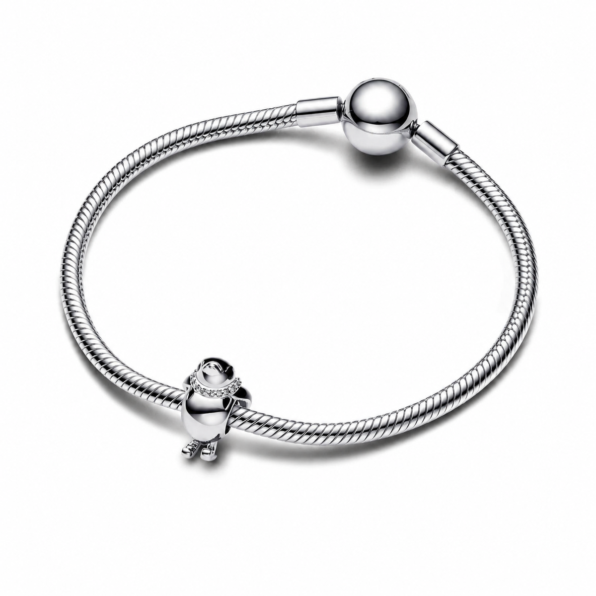 Charm Ski-Pinguin Emaille Schwarz Zirkonia Weiß Silber