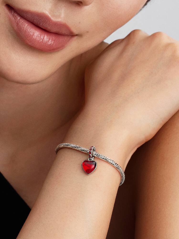 Rotes Murano-Glas Herz Doppel-Charm-Anhänger Sterling-Silber