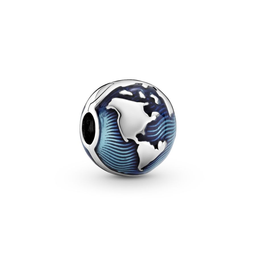 Clip Charm Blauer Globus Sterling-Silber