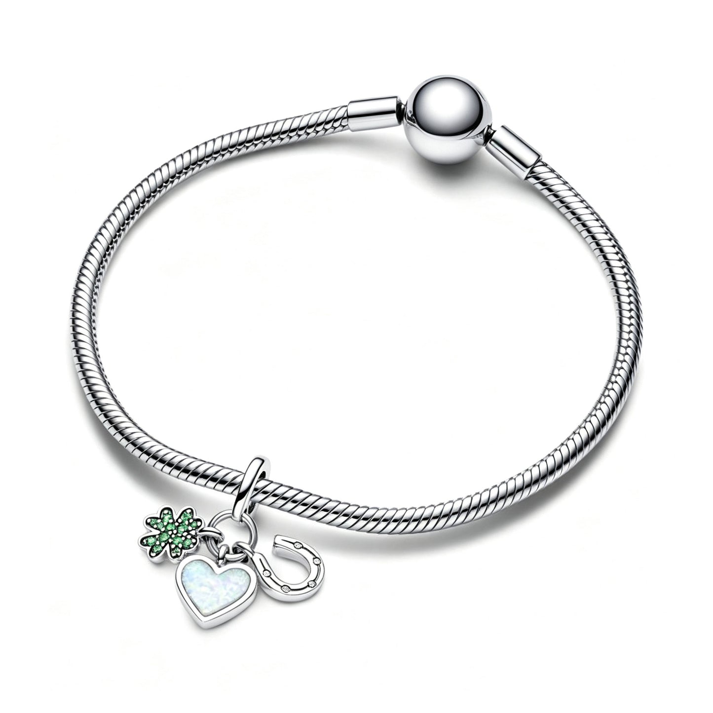 Charm-Anhänger Vierblättriges Kleeblatt Herz Hufeisen Silber