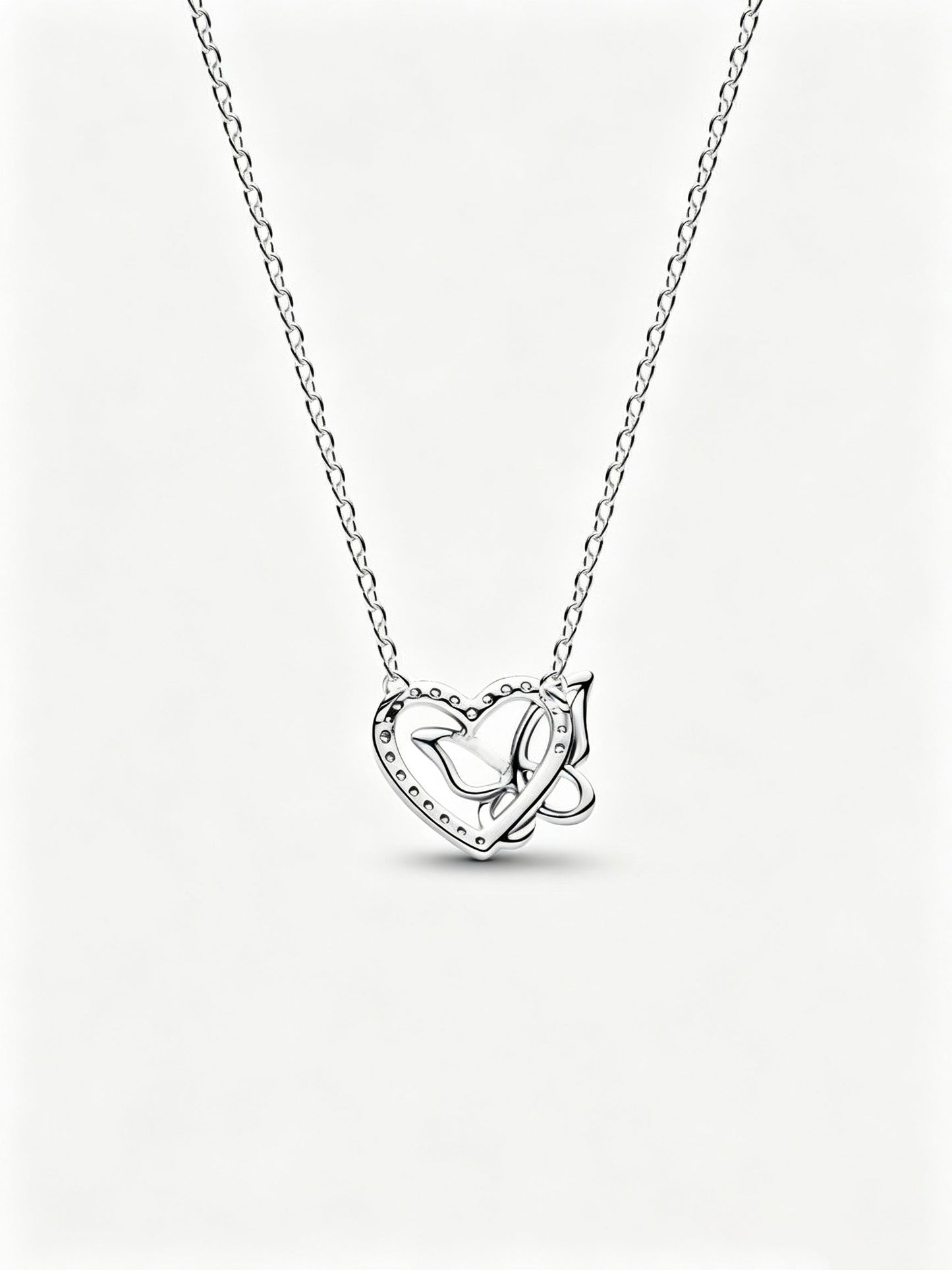 Verschlungenes Herz und Schmetterling Anhänger-Halskette Sterling-Silber