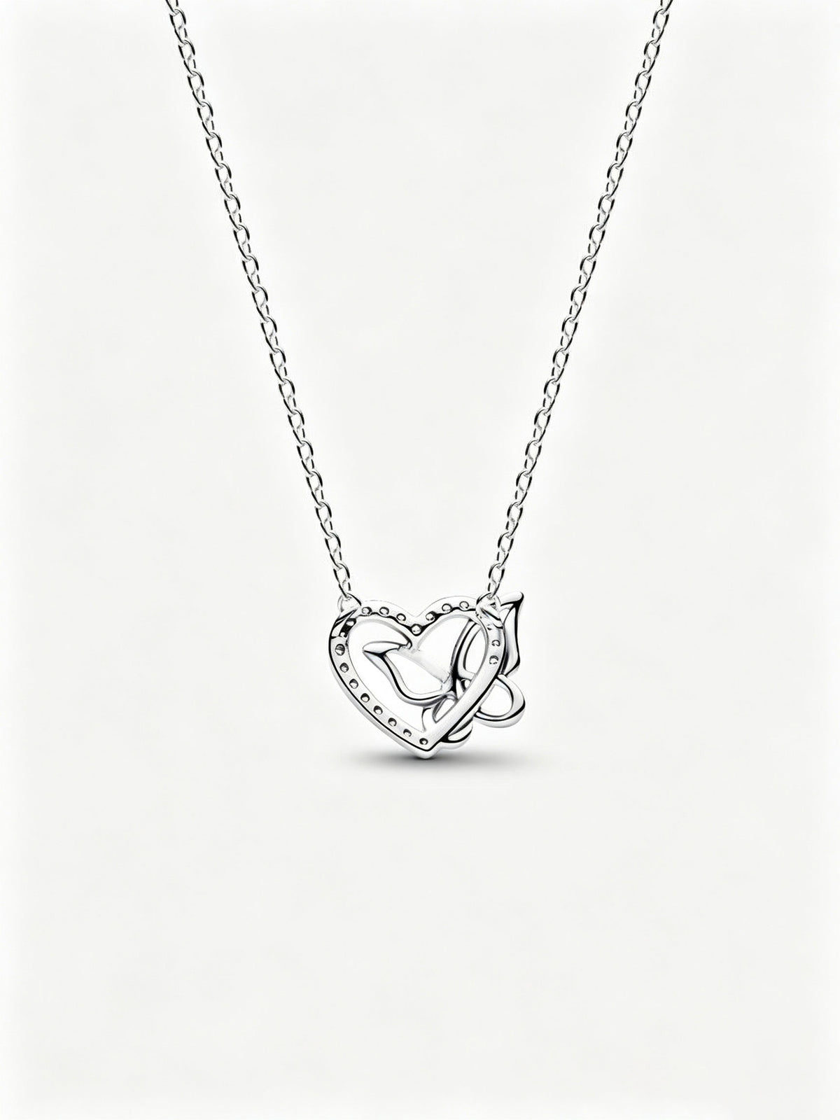 Verschlungenes Herz und Schmetterling Anhänger-Halskette Sterling-Silber