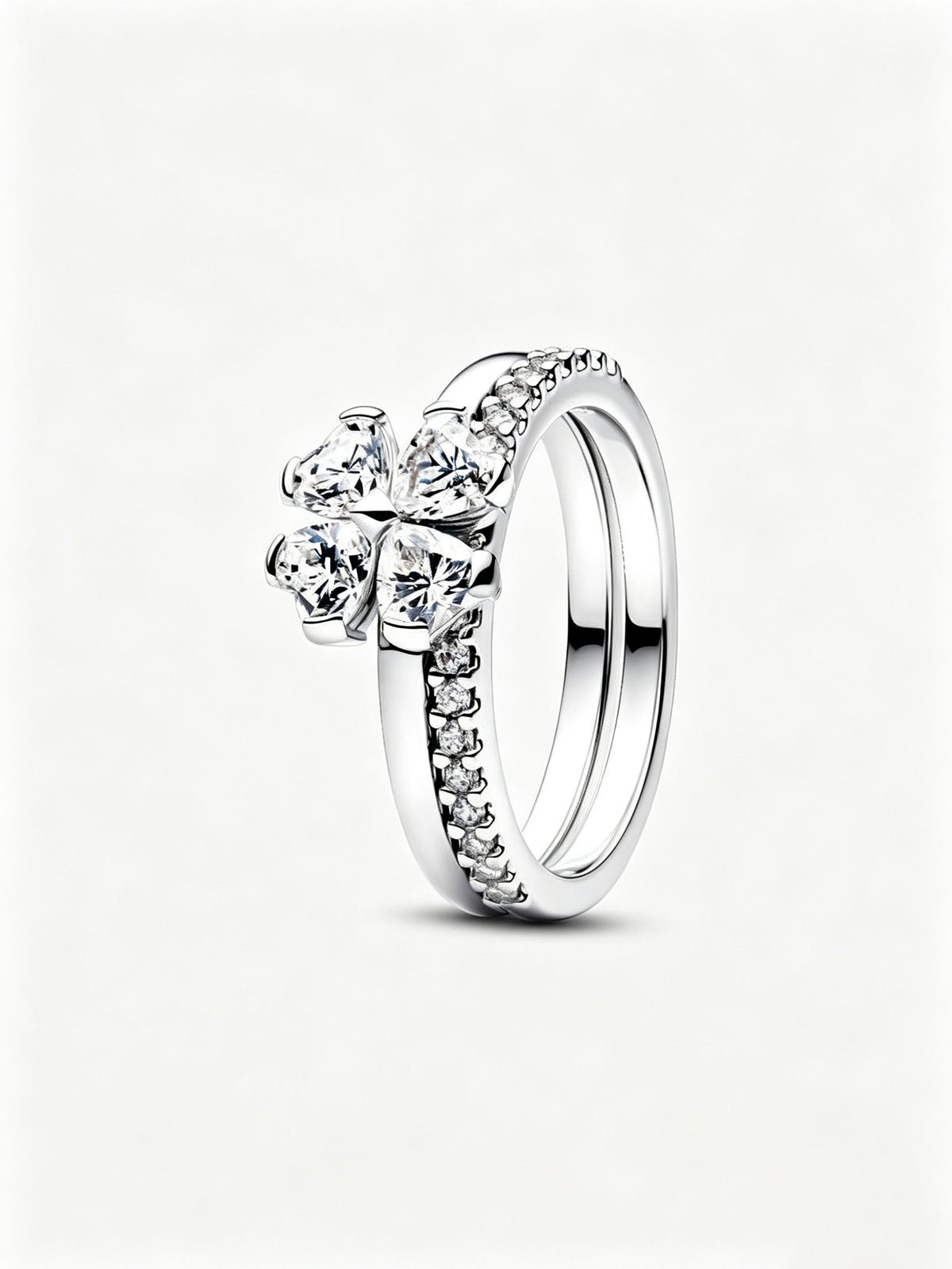 Funkelndes Glückskleeblatt Teilbarer Ring Sterling-Silber