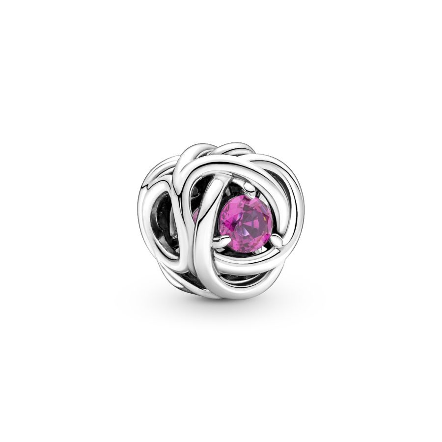Charm Oktober Geburtsstein Rosafarbener Ewigkeitskreis Silber