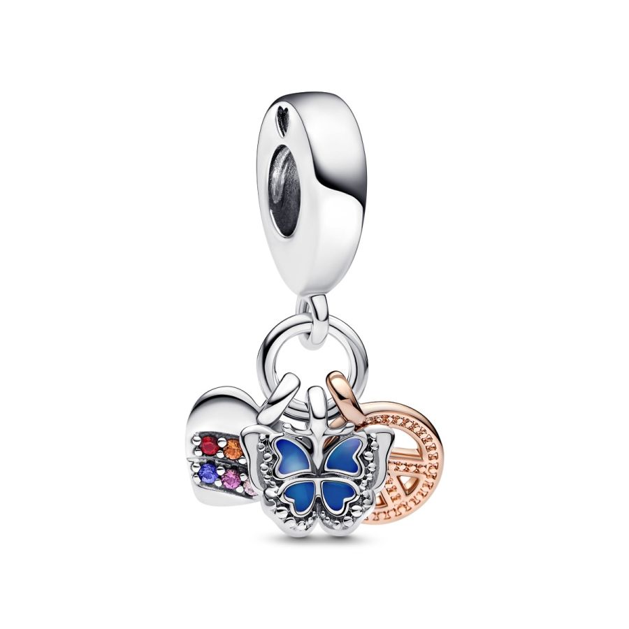 Charm-Anhänger Regenbogenherz Schmetterling Frieden Silber Hauptbild