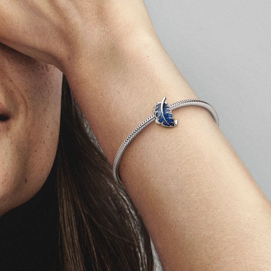 Charm Blaue geschwungene Feder Sterling-Silber Zweitbild