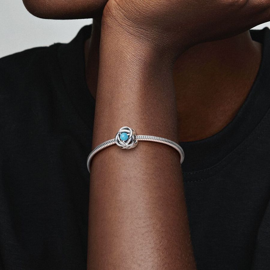 Charm Dezember Geburtsstein Türkis-Blauer Ewigkeitskreis Silber