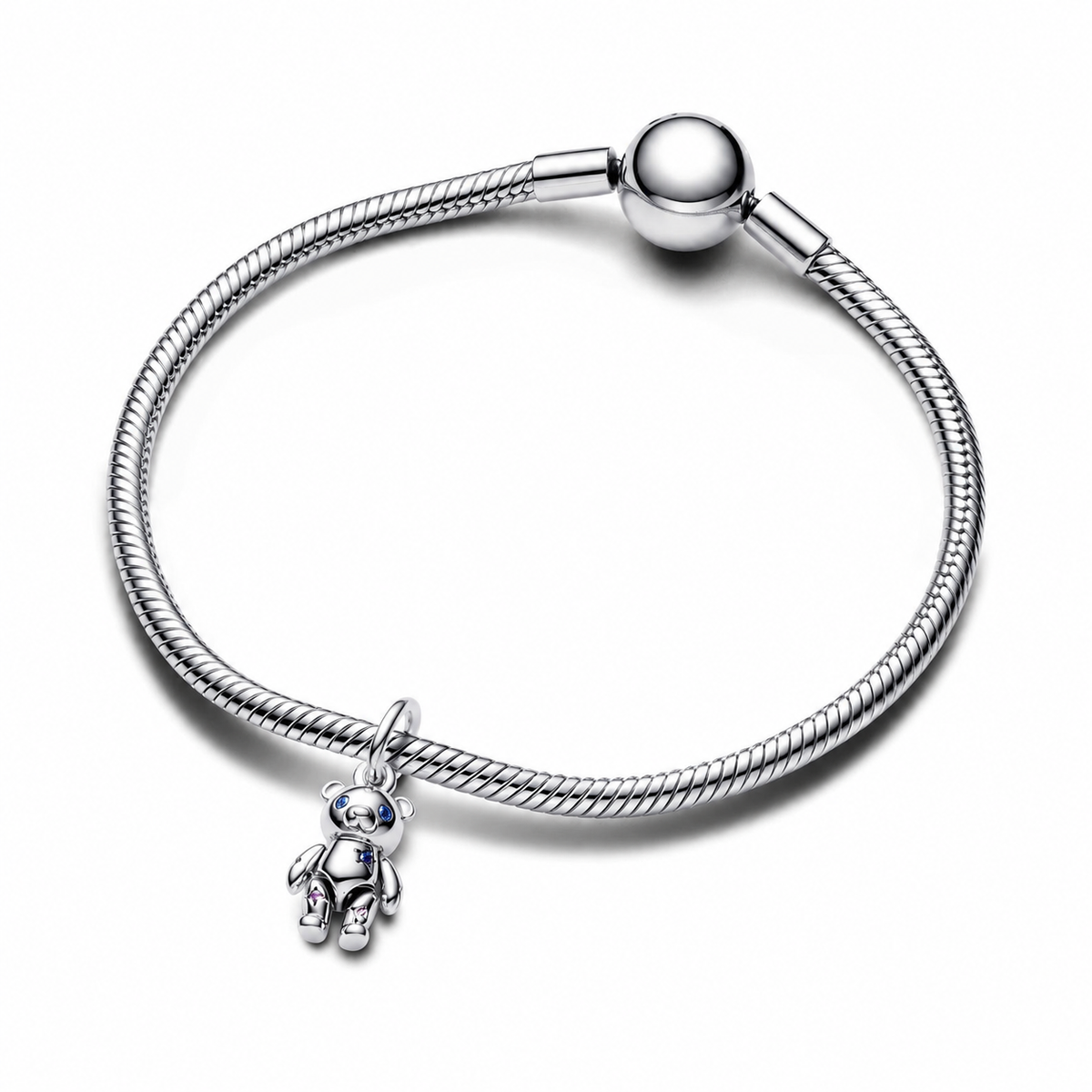 Charm-Anhänger Beweglicher Baby-Teddybär Blau Kristall Silber