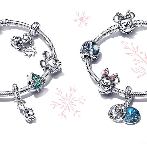 Charm-Anhänger Micky Maus und Minnie Maus Kuss Silber