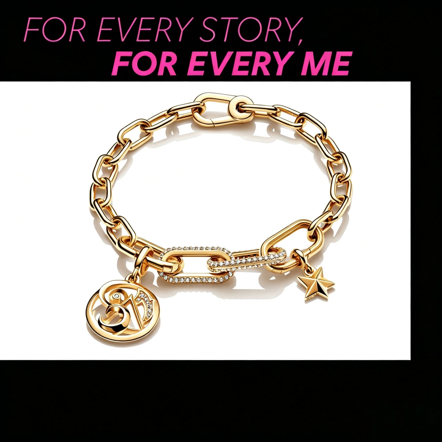 Charm Pavé Doppelter Styling-Link 14 Karat Vergoldet